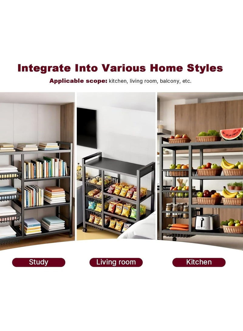 إينابايت رف تخزين معدني أسود بأربعة طبقات قابل للإزالة مع عجلات، لاستخدام المنزل للمطبخ/الغرفة النوم - Image 5